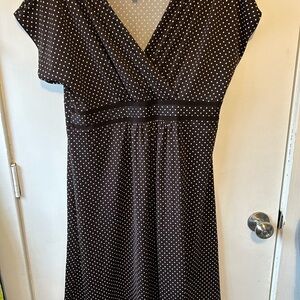Perseption Brown and Cream A-line Dress with Flutter Sleeves and V-neck